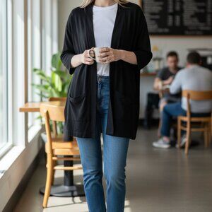 Eileen Fisher Open Front Black Cardigan